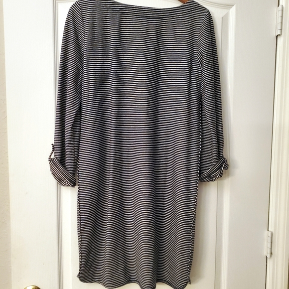 Ann Taylor Loft Navy Blue White Striped cotton blend Sheath Dress S - Picture 2 of 6